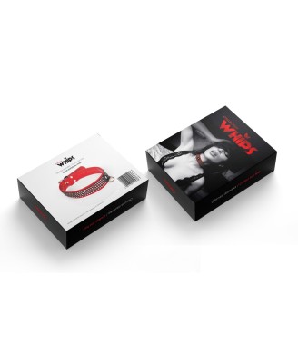Wiązania-WHIPS lakier, obroża damska z kryształkami, czerwona, 3cm