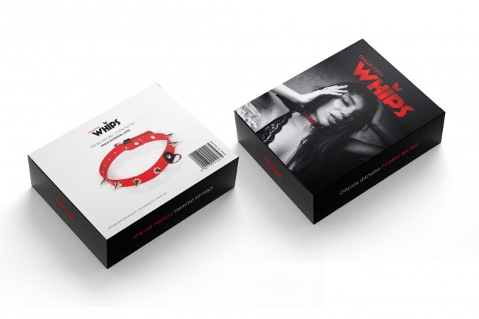 Wiązania-WHIPS lakier, obroża damska z kolcami, czerwona