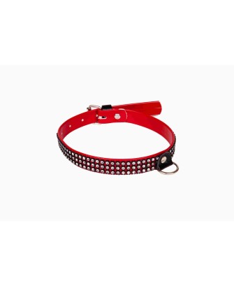 Wiązania-WHIPS lakier, obroża damskaz kryształkami, czerwona, 2cm