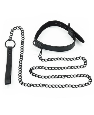 LoveToy - Bondage Fetish - Czarna Skórzana Obroża ze Smyczą