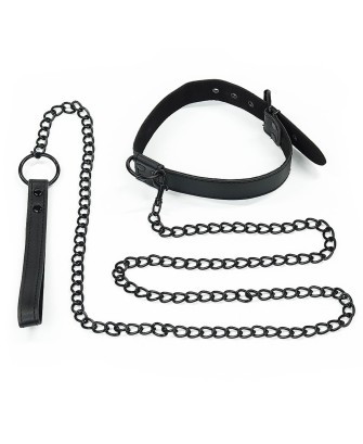 LoveToy - Bondage Fetish - Czarna Skórzana Obroża ze Smyczą