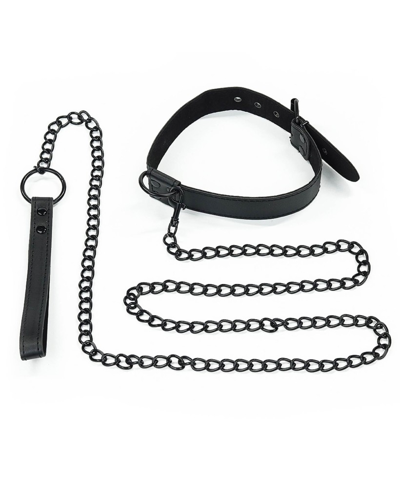 LoveToy - Bondage Fetish - Czarna Skórzana Obroża ze Smyczą