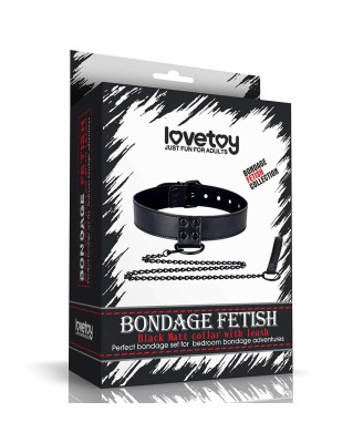 LoveToy - Bondage Fetish - Czarna Skórzana Obroża ze Smyczą