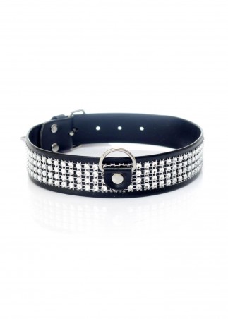 Fetish B - Series Collar with crystals 3 cm silver