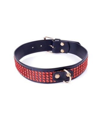 Fetish B - Series Collar with crystals 3 cm Red Line