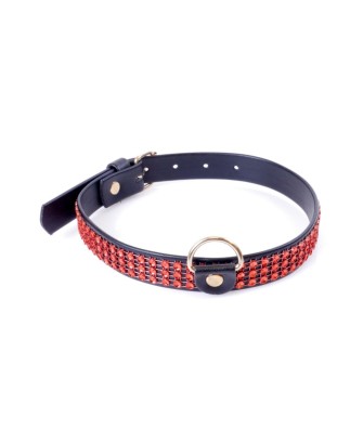 Fetish B - Series Collar with crystals 2 cm Red Line