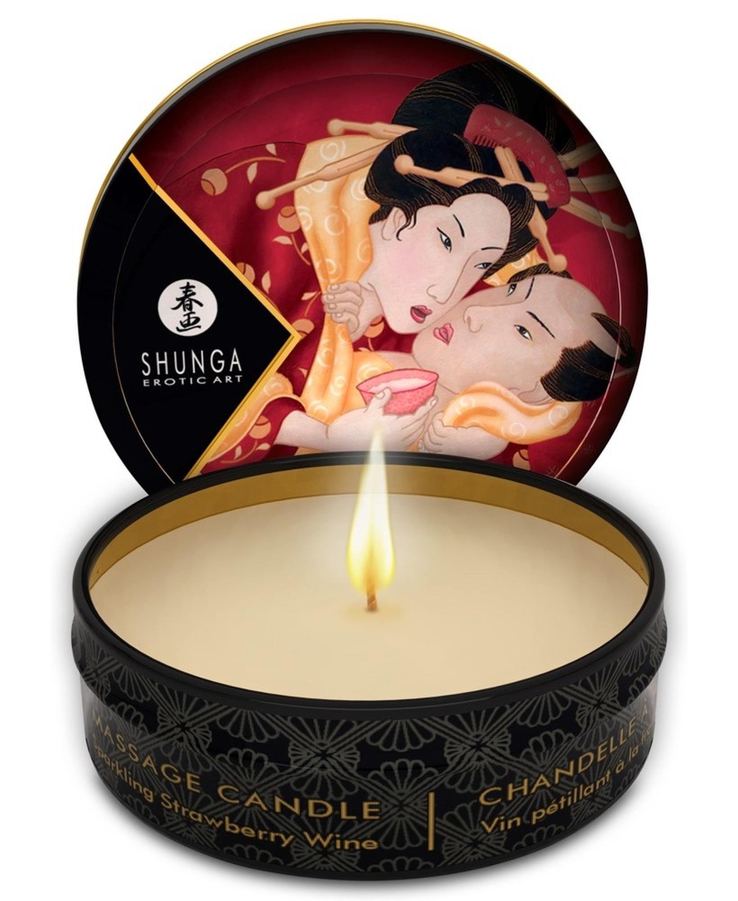 Shunga - Mini Świeca do Masażu Romance - Truskawka/Szampan