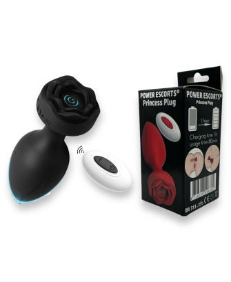 Power Escorts - Princess Plug - Remote Rose Design Plug - USB Rechargeable - 10 Functions - Black