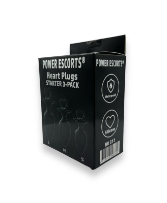 Power Escorts - Heart Plug Anal Starter 3-Pack - S, M & L - Black - quality Silicone - Colour box