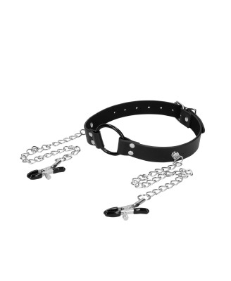 O-Ring Gag with Nipple Clamps
