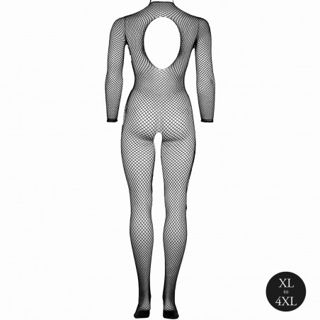 Bodystocking with fishnet structure, open crotch and turtle neck.