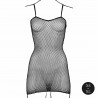 Short dress with fishnet structure and spaghetti straps