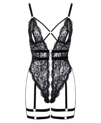 Czarne Body bez Krocza - Body Lace M - Cottelli