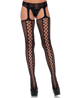 Lace up backseam stockings Black