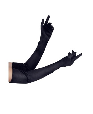 LONG BLACK SATIN GLOVES TU (Size: TU)