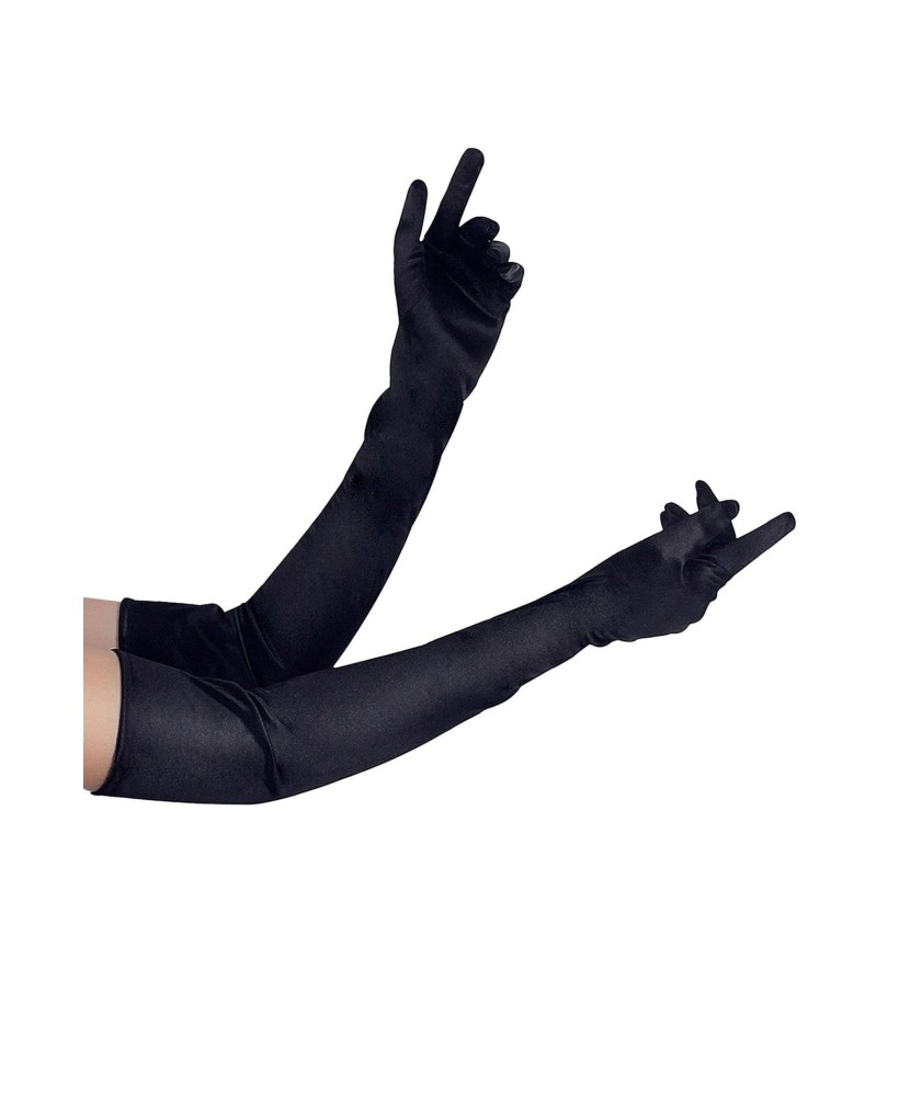 LONG BLACK SATIN GLOVES TU (Size: TU)