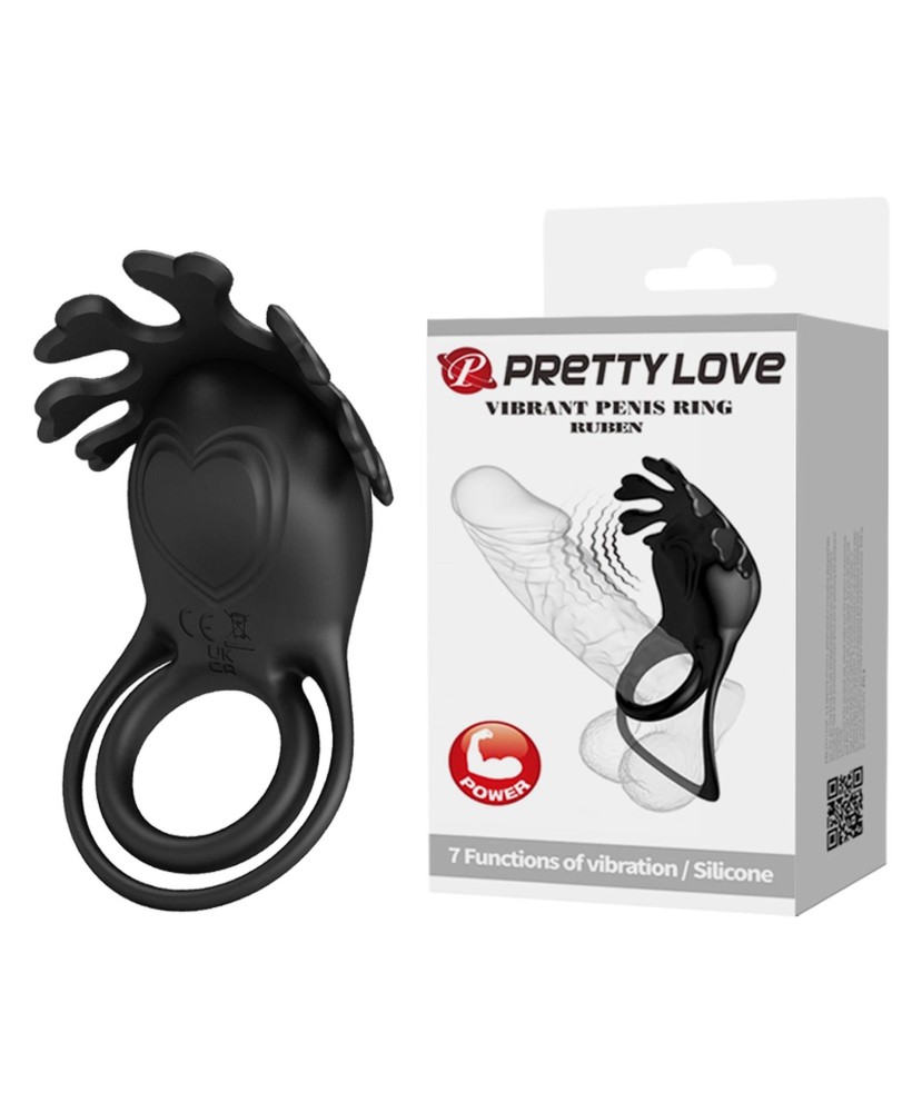 PRETTY LOVE - VIBRANT PENIS RING RUBEN Black, 7 vibration functions