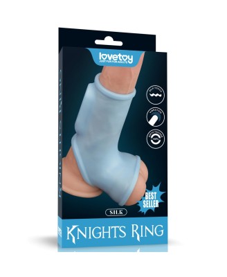 Vibrating Silk Knights Ring with Scrotum Sleeve - Wibrujący Pierścień Erekcyjny - Niebieski