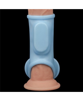Vibrating Silk Knights Ring with Scrotum Sleeve - Wibrujący Pierścień Erekcyjny - Niebieski