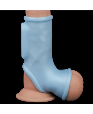 Vibrating Silk Knights Ring with Scrotum Sleeve - Wibrujący Pierścień Erekcyjny - Niebieski