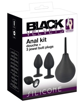 Black Velvets Anal Kit - Zestaw Czarnych Korków Analnych i Irygatora