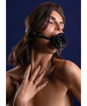 Rose Ball Gag with Plug Black