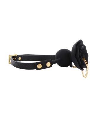 Rose Ball Gag with Plug Black