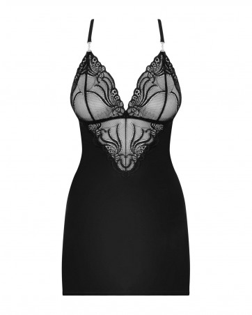 Obsessive - 828-CHE-1 koszulka i stringi  - Czarna - L/XL