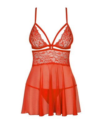 Obsessive - 838-BAB-3 babydoll i stringi - Czerwona - XXL
