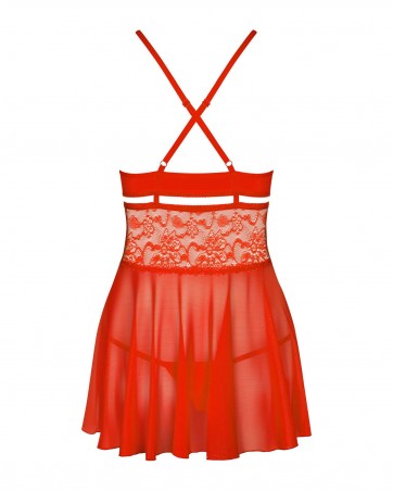 Obsessive - 838-BAB-3 babydoll i stringi - Czerwona - L/XL