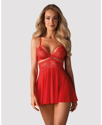 Obsessive - 838-BAB-3 babydoll i stringi - Czerwona - S/M