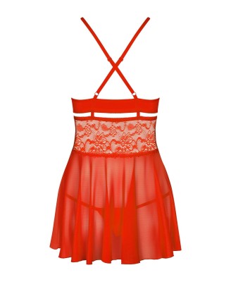 Obsessive - 838-BAB-3 babydoll i stringi - Czerwona - S/M