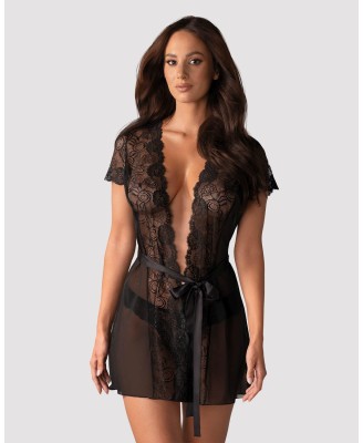 Alluria peniuar i stringi L/XL - Obsessive - Czarny