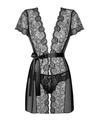 Alluria peniuar i stringi L/XL - Obsessive - Czarny