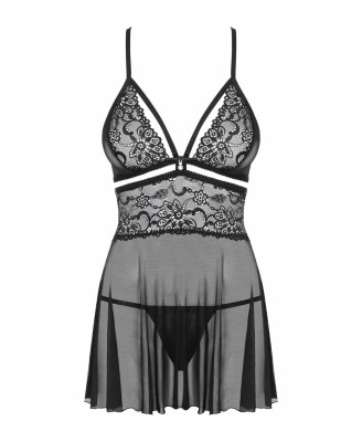 Obsessive - 838-BAB-1 babydoll i stringi czarna L/XL