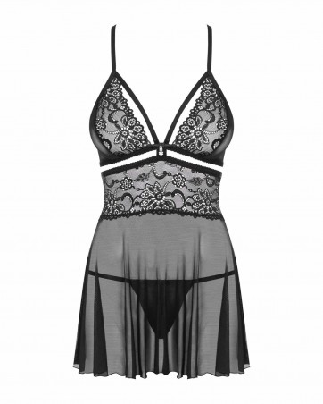 Obsessive - 838-BAB-1 babydoll i stringi czarna L/XL