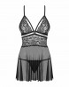 Obsessive - 838-BAB-1 babydoll i stringi czarna L/XL