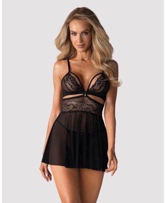 Obsessive - 838-BAB-1 babydoll i stringi czarna  S/M