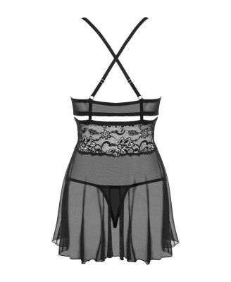 Obsessive - 838-BAB-1 babydoll i stringi czarna  S/M