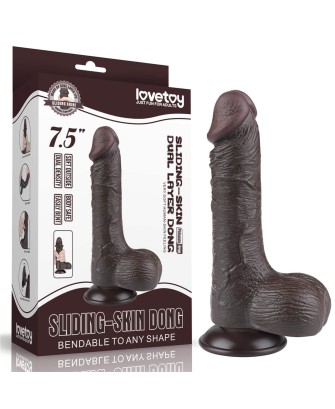 7.5'' Sliding Skin Dual Layer Dong - Czarne Realistyczne Dildo - 19 cm