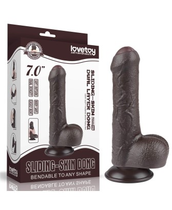 7'' Sliding Skin Dual Layer Dong - Czarne Realistyczne Dildo - 17,8 cm