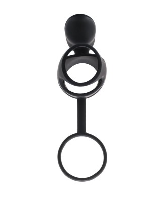 Black & Red, Penis ring with vibration, clitoral stimulation, silicone, black 14.5 cm