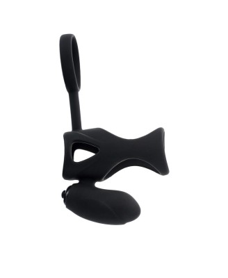 Black & Red, Penis ring with vibration, clitoral stimulation, silicone, black 14.5 cm