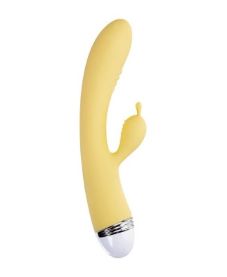 Vibrator with clitoral stimulator Flovetta by Toyfa Aster, silicone, yellow, 22 cm