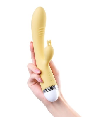 Vibrator with clitoral stimulator Flovetta by Toyfa Aster, silicone, yellow, 22 cm