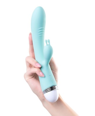 Vibrator with clitoral stimulator Flovetta by Toyfa Iris, silicone, mint, 22 cm