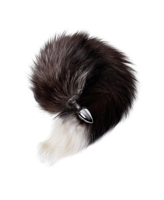 Silver anal plug with a fox tail