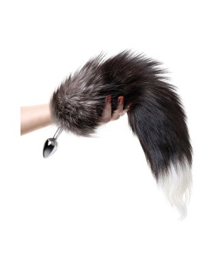 Silver anal plug with a fox tail