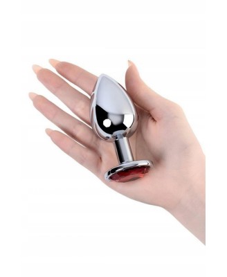 Silver anal plug TOYFA Metal with red round-shaped gem,