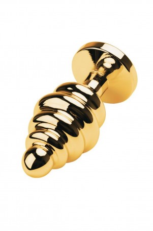 Golden anal plug with  black gem